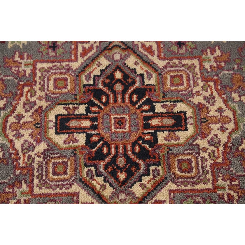 Medallion Heriz Serapi Indian Round Rug Handmade Wool Carpet - 3'10" x 3'10"