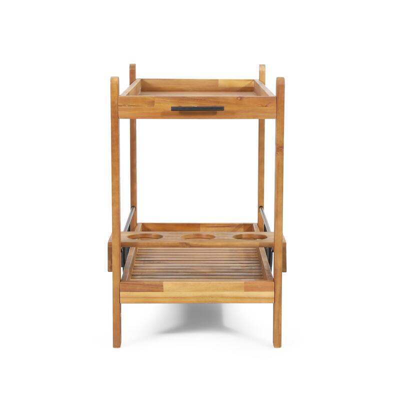 Bavier Outdoor Acacia Wood 2 Tiered Bar Cart with Bottle Holders by Christopher Knight Home