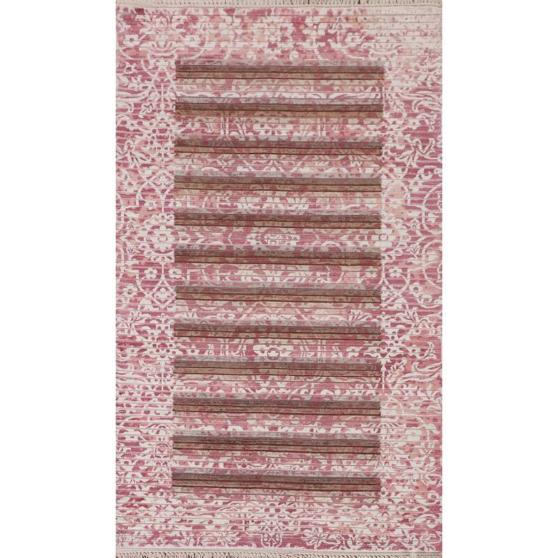 Striped Modern Abstract Oriental Accent Rug Handmade Wool Carpet - 2'7"x 4'10"