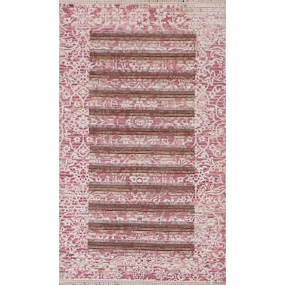 Striped Modern Abstract Oriental Accent Rug Handmade Wool Carpet - 2'7"x 4'10"