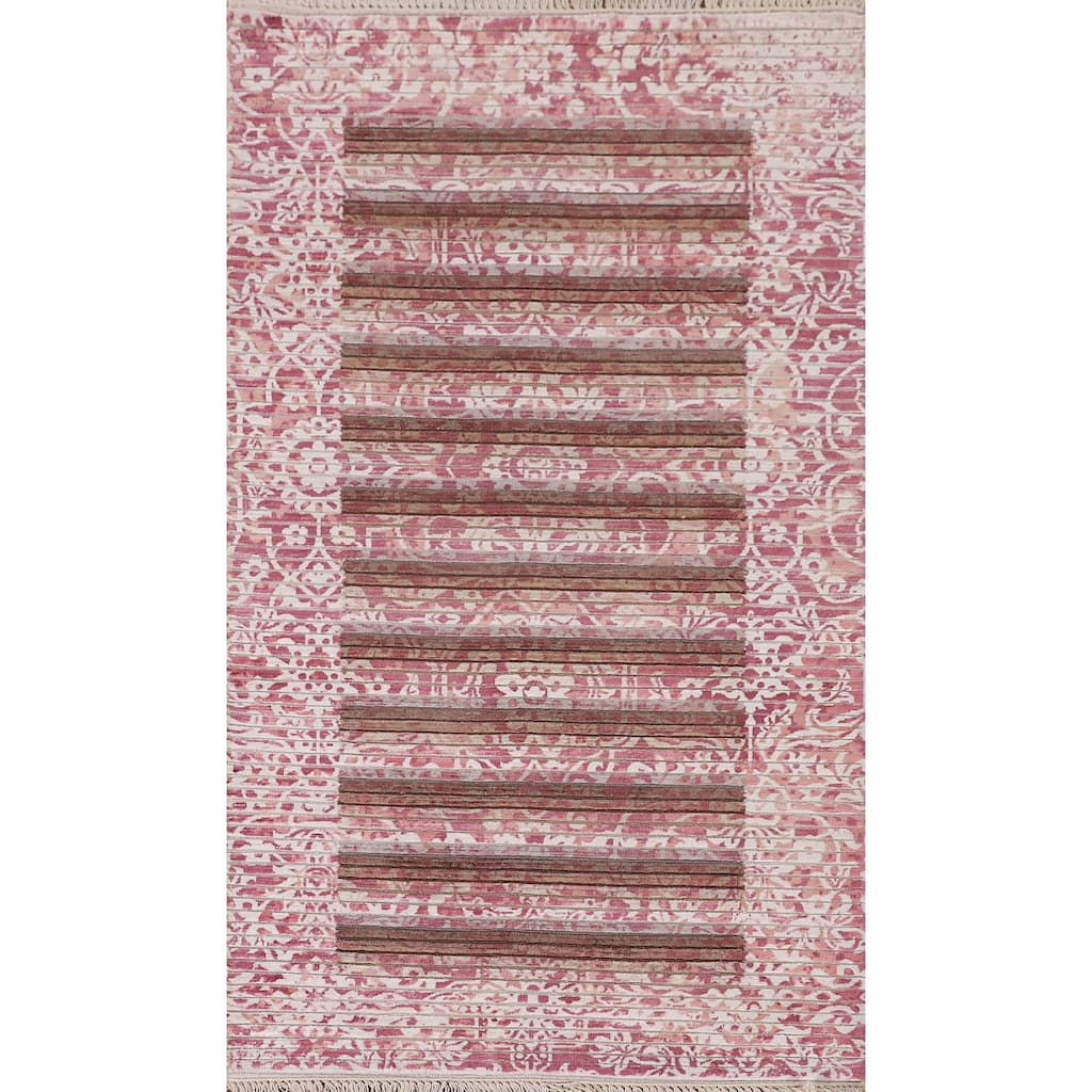 Striped Modern Abstract Oriental Accent Rug Handmade Wool Carpet - 2'7"x 4'10"