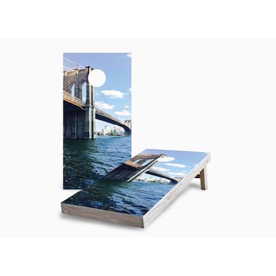 Brooklyn Bridge Corn Hole Board Set w Case & Lights