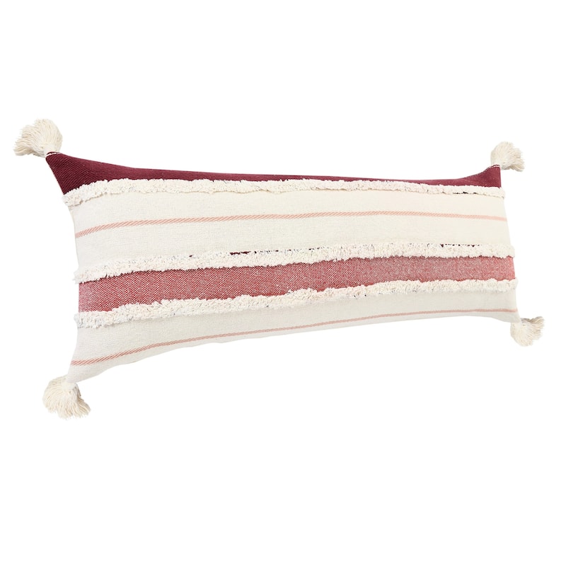 HomeRoots 14" X 36" Red And Off-White 100% Cotton Striped Zippered Pillow
