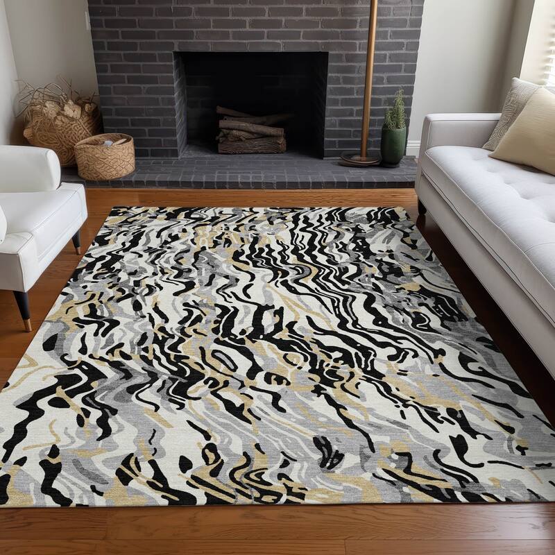 Machine Washable Indoor/ Outdoor Abstract Flow Chantille Rug