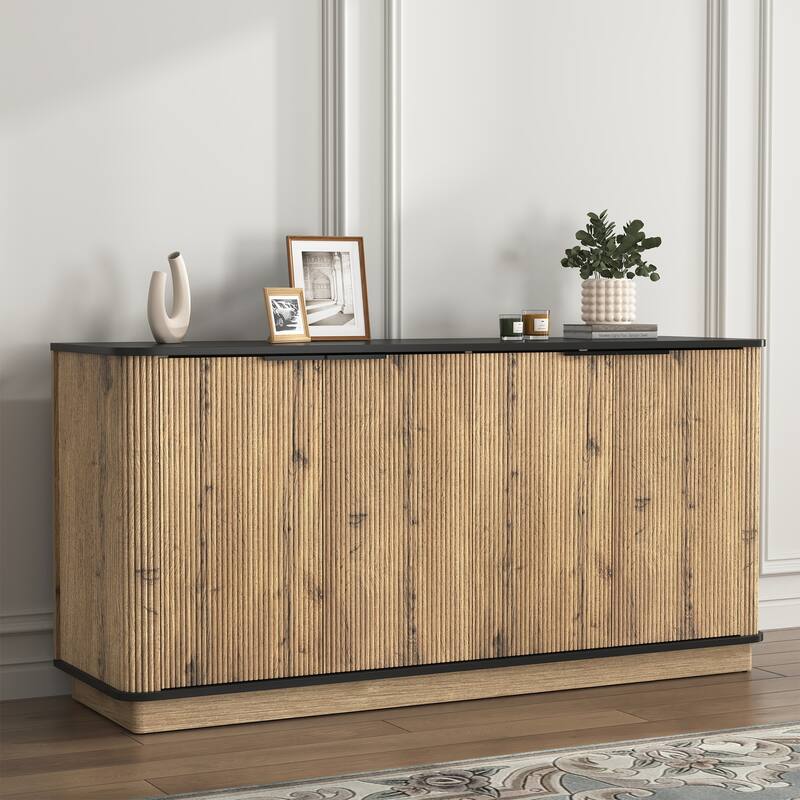 Metal Rounded Corner Design Sideboard Buffet Storage Cabinet, Living Room Accent Cabinet TV Cabinet Media Console Table
