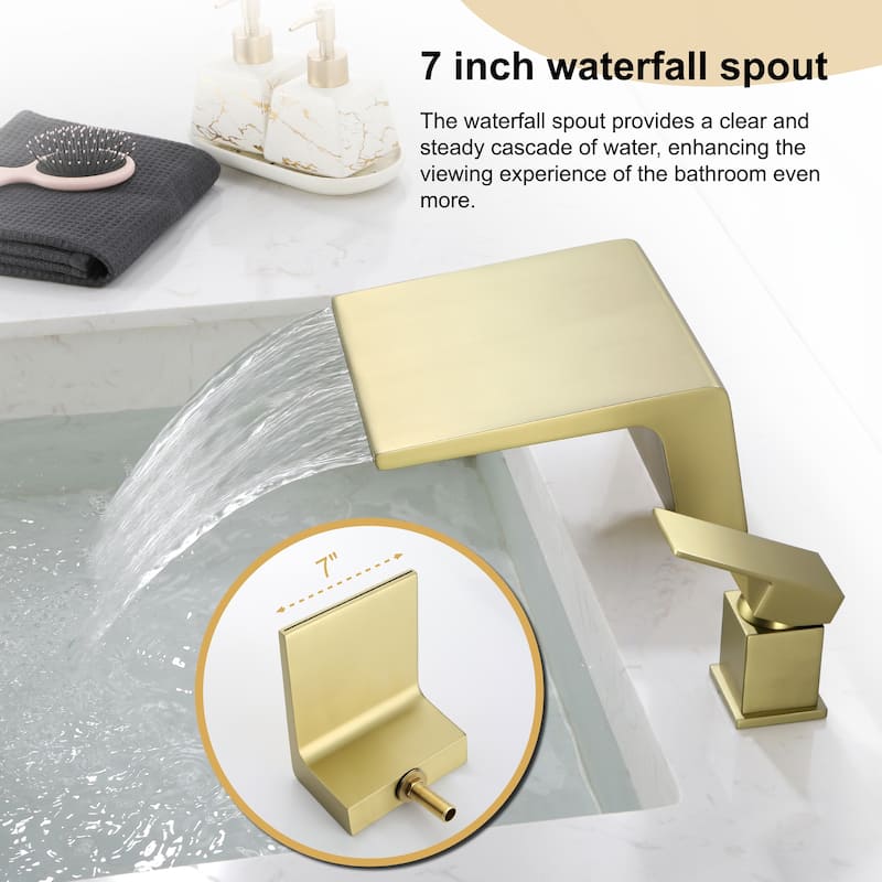 Single Handle Waterfall Bathroom Tub Faucet Brushed Gold Modern 2 Hole Bath Tub Filler Deck Mount
