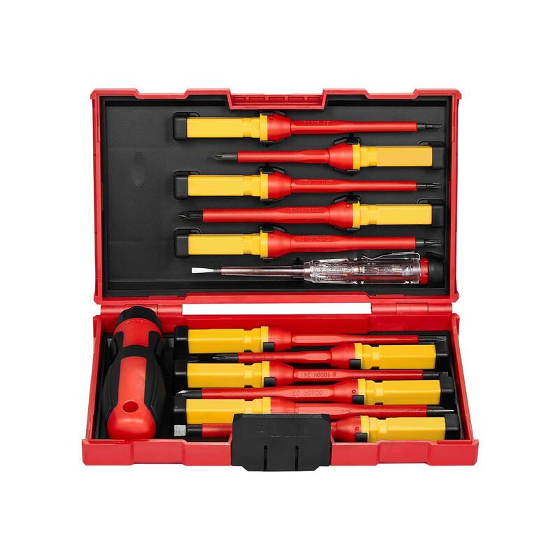 13 Piece Plastic Insulated Screwdriver Tool Set Ideal for Electricians or Industrial Technicians - 8.26" x 5.1" x 1.6"