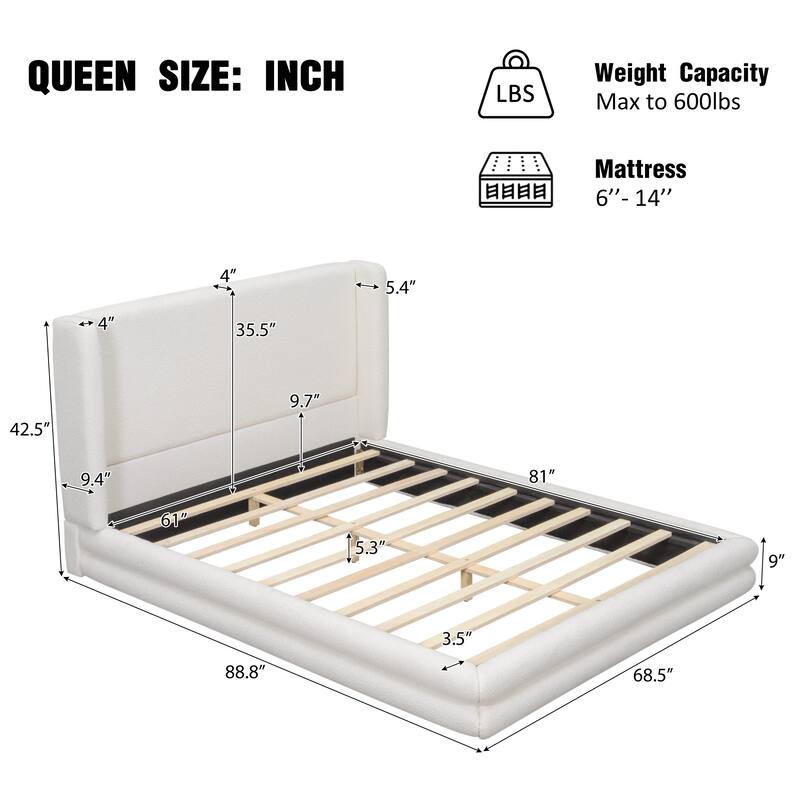 Christopher Knight Home - Arlette Modern Boucle Upholstered Bed Frame with Thick Wingback Headboard