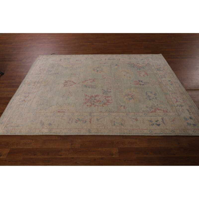 Light Green Oushak Vegetable Dye Turkish Area Rug Handmade Wool Carpet - 5'2"x 7'3"