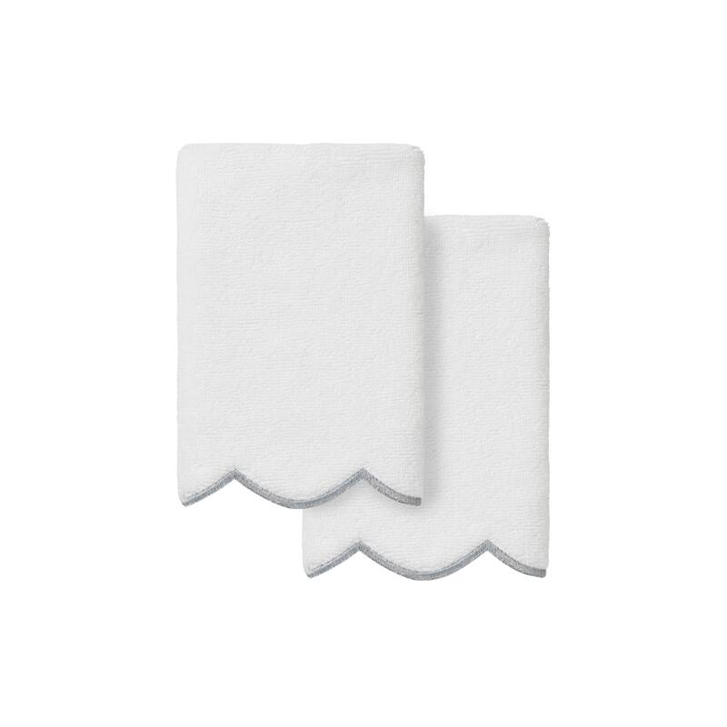 Authentic Hotel and Spa 100% Turkish Cotton ADORNIA Scallop Fingertip Towel Set - White/Grey - 2 Fingertip Towels