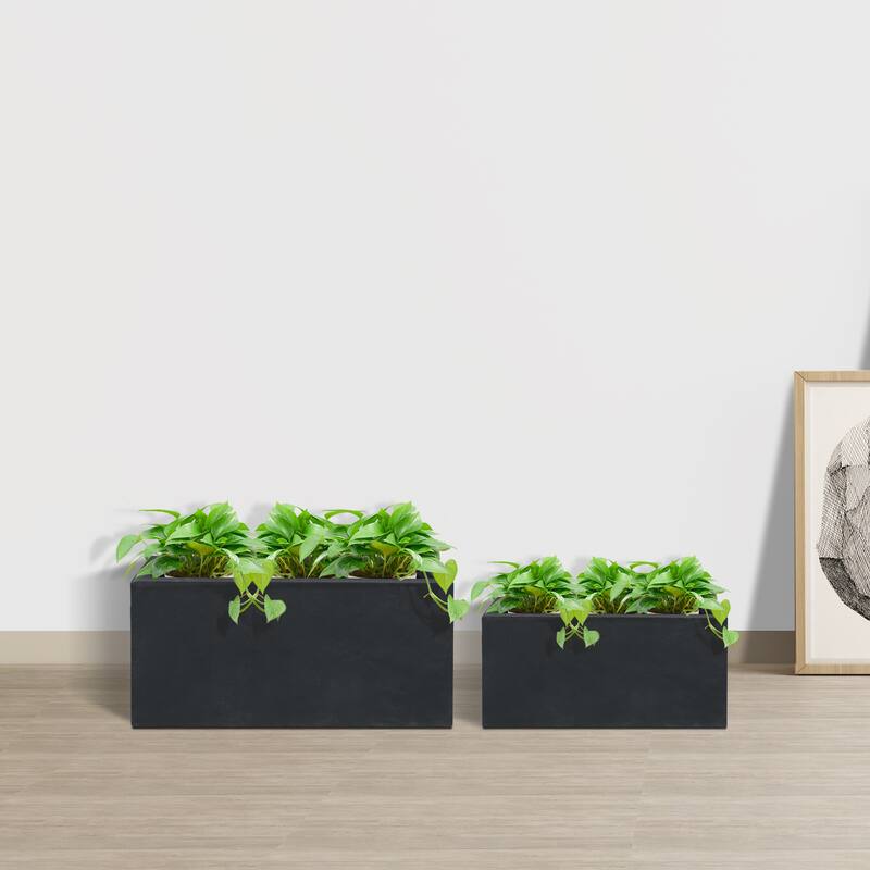Kante 31.4", 23.6"L Rectangular Lightweight Concrete Long Low Planters (Set of 2), Outdoor/Indoor