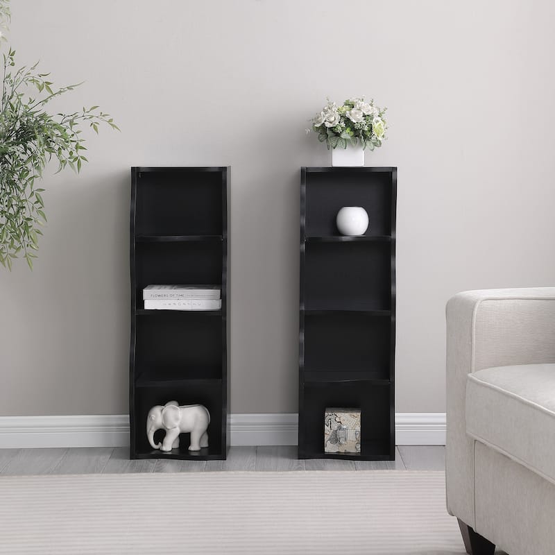 Anmytek White Wave Design Ladder Shelf - 8 Tier Tall Narrow Bookcase for Small Spaces with Anti Tip Kit