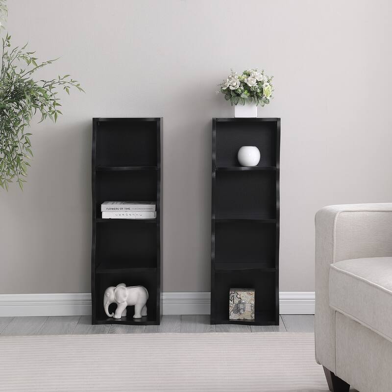 Roomfitters 8-Tier Tall Narrow Bookcase with Wavy Edge Design, Adjustable Shelves Slim Bookshelf for Living Room or Office