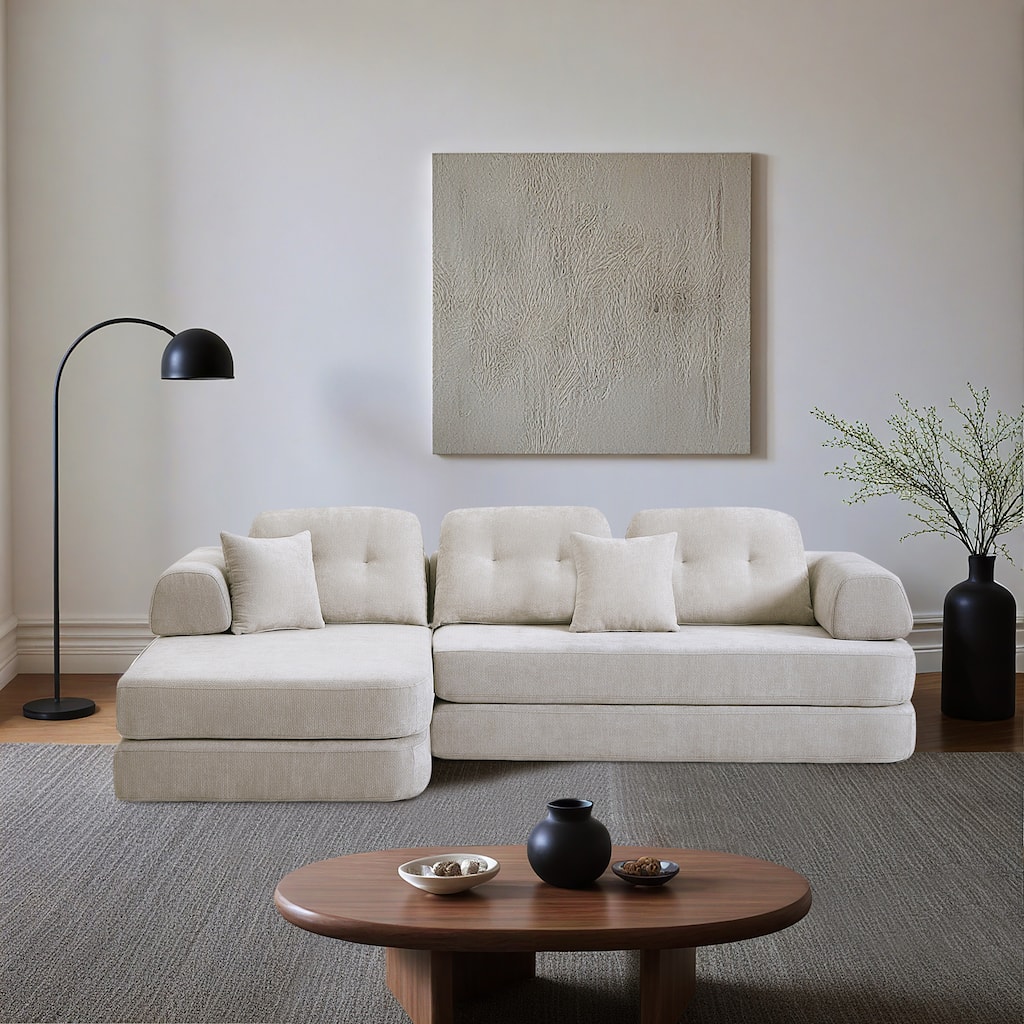 Chenille Memory Foam Sleeper Couch Freely Assembled Sectional Sofa with Chaise and Movable Armrests for Freely Assembled