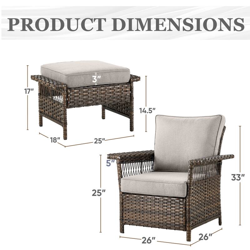Outdoor Wicker Chairs with Ottoman Furniture