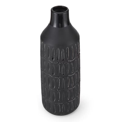 Elements Black Ceramic Bottle Vase, 14 Inch