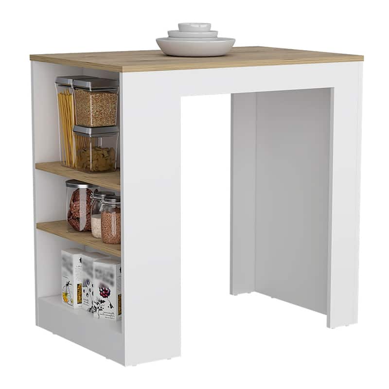 Kitchen Island Doyle, Three Side Shelves, White and Light Oak Finish,High quality and durable - White