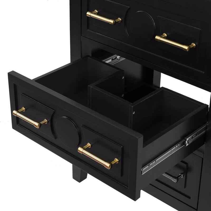 Roomfitters 24 Inch Bathroom Vanity with Ceramic Sink Combo, Free Standing Solid Wood Frame Cabinet with 3 Sliding Tiers