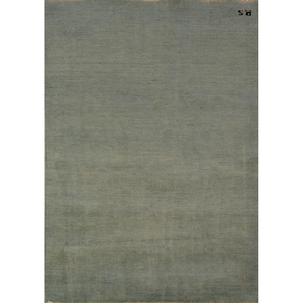 Gabbeh Modern Rug Hand-Knotted Green Wool Carpet - 4'0" x 5'10"