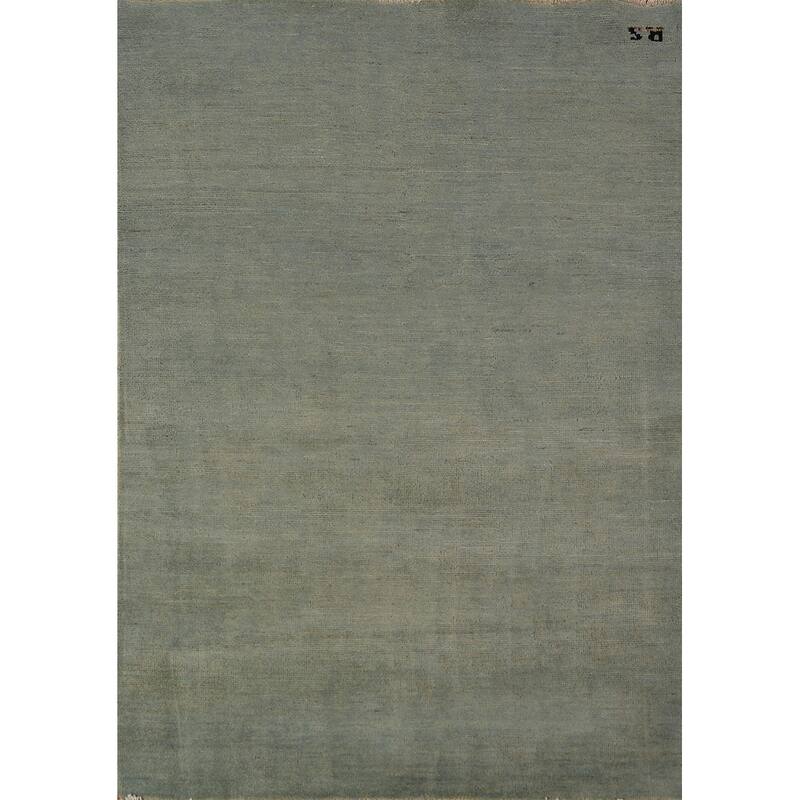 Gabbeh Modern Rug Hand-Knotted Green Wool Carpet - 4'0" x 5'10"