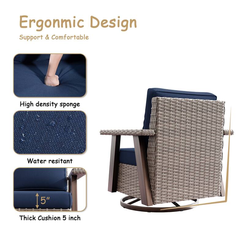 COZYWOR Outdoor Rattan Swivel Rocking Chair With Cushions