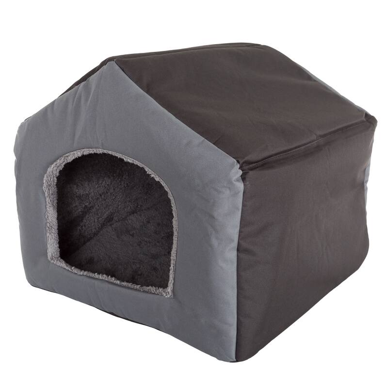 PETMAKER Covered Dog Bed with Removable Sherpa Pad for Pets 35lbs - Grey