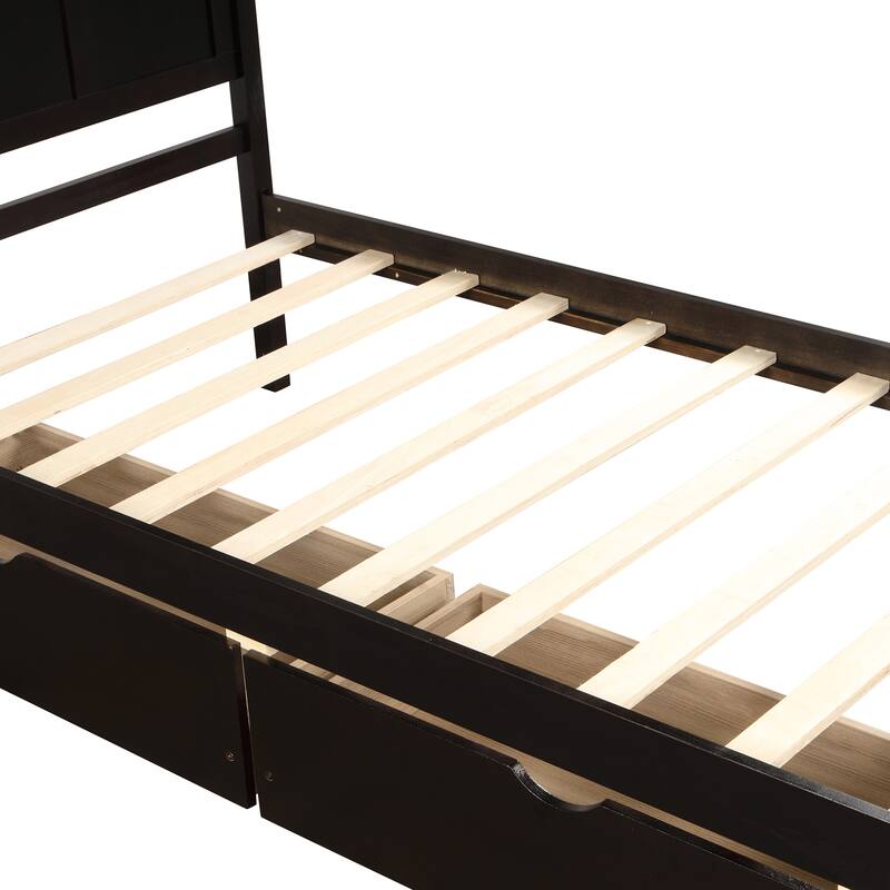Roomfitters Platform Storage Bed with Two Drawers on Wheels, Twin Size Frame