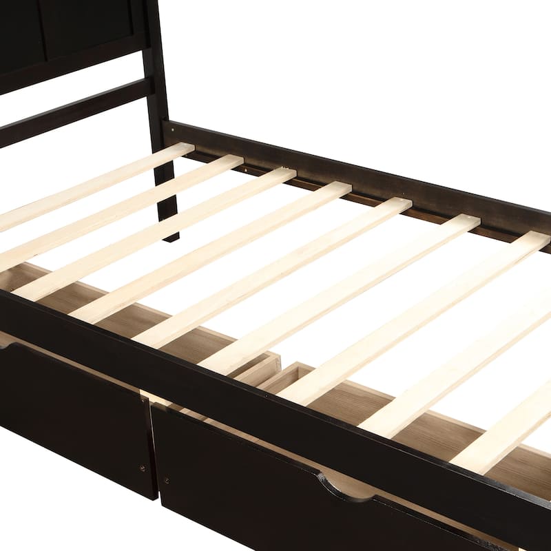 Twin Size Espresso Platform Storage Bed, 2 drawers with wheels