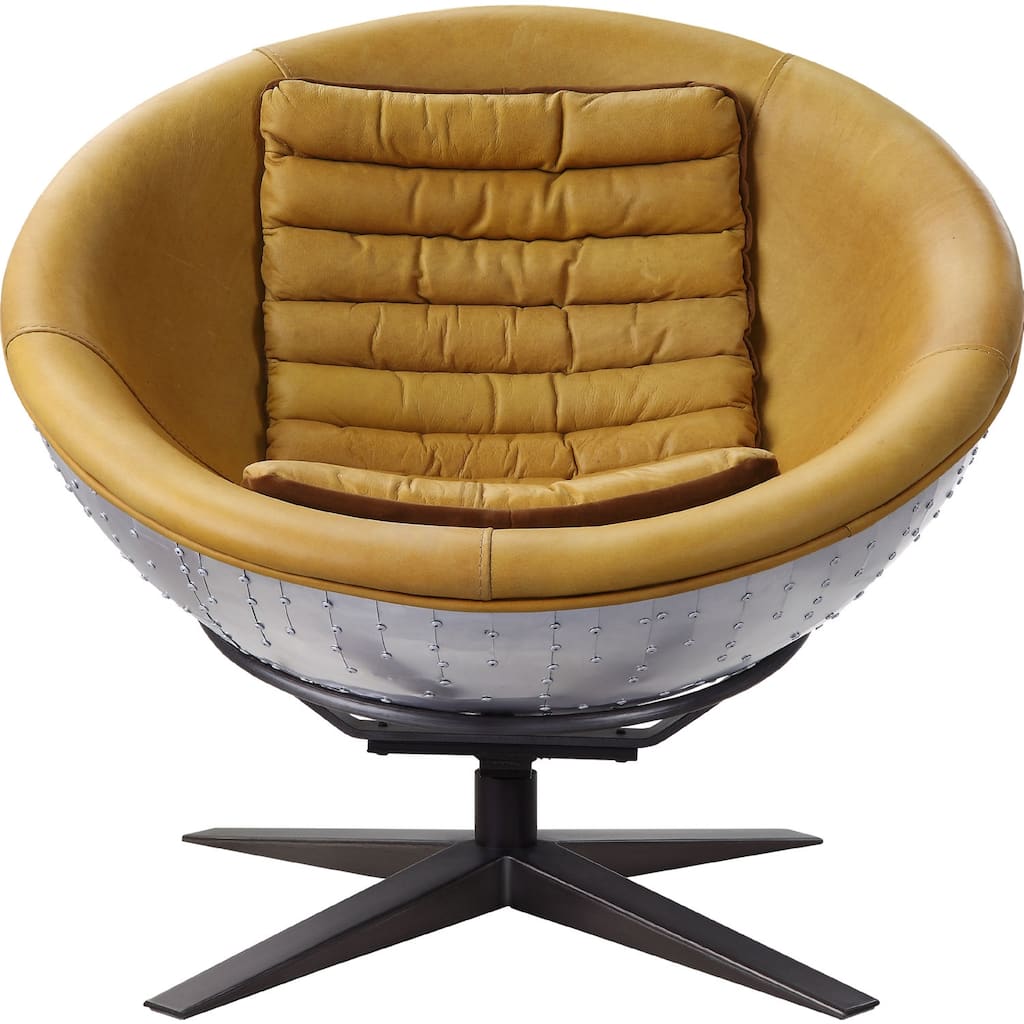 Top Grain Leather Accent Chair in Turmeric and Aluminum