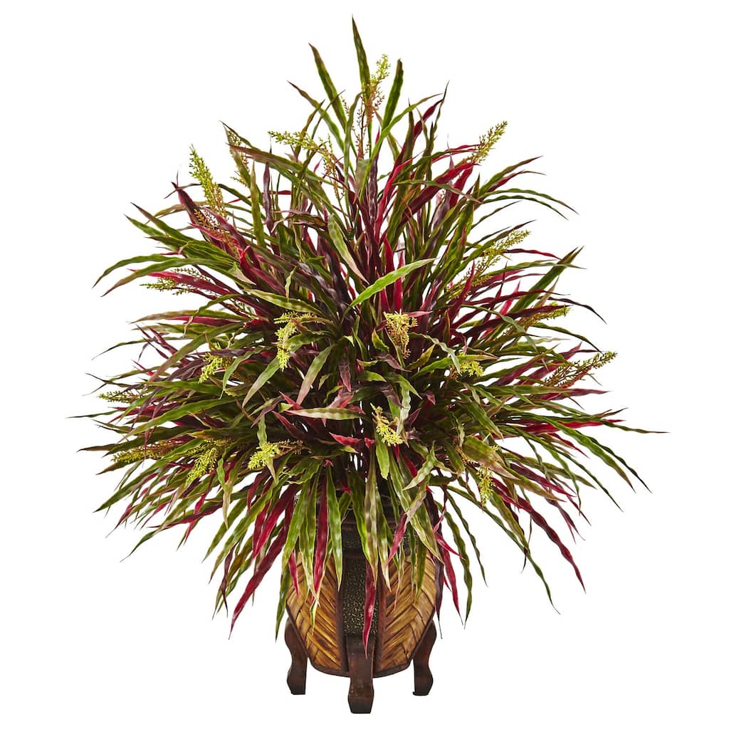Decorative Grass Arrangement - 30" Tall Textured Colorful Grass in Vase - Living Room Decor - Green - 26
