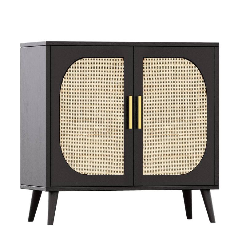 Shoe storage cabinet with 2 Doors and 4 compartments,Rattan Storage Cabinet with Solid Wood Feet