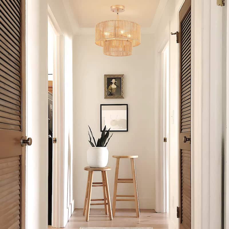Starsky 4-Light 2-Tier Rattan Semi Flush Mount Ceiling Light