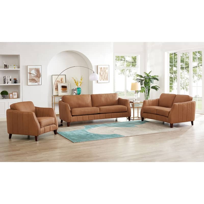 Hydeline Aria Top Grain Leather Sofa Loveseat and Chair Set with Feather Memory Foam and Springs