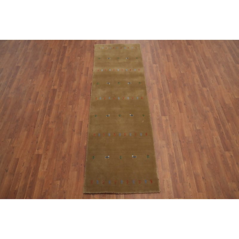 Hand Knotted Oriental 100% Wool Carpet Tribal Animal Pictorial Brown Gabbeh Runner Rug - 8' 1'' X 2' 7''