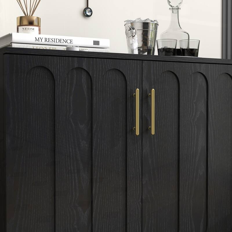 Fluted Sideboard Cabinet with Adjustable Shelves and Solid Wood Leg