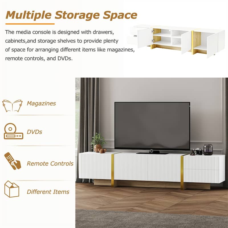 Luxury Fluted TV Stand,Modern Entertainment Center w/Storage Cabinets