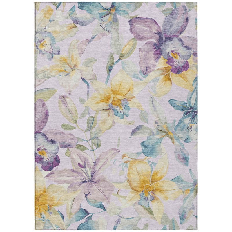 Machine Washable Indoor/ Outdoor Modern Floral Chantille Rug