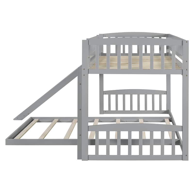 Twin Over Twin Bunk Bed with Slide and Ladder, Gray
