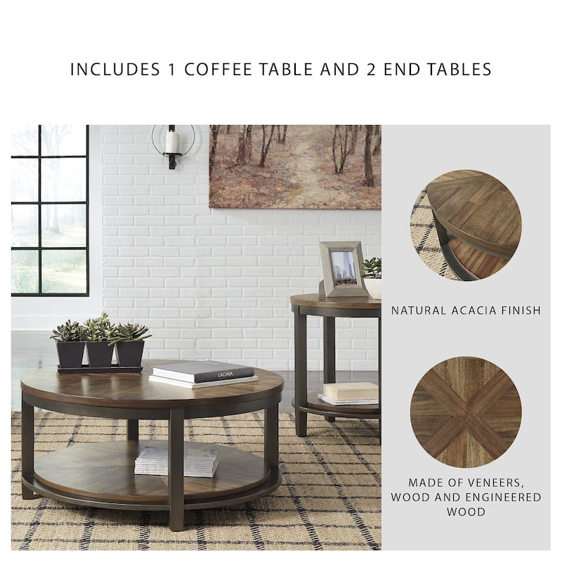 Roybeck Table (Set of 3) - Light Brown/Bronze - 38" W x 38" D x 18" H