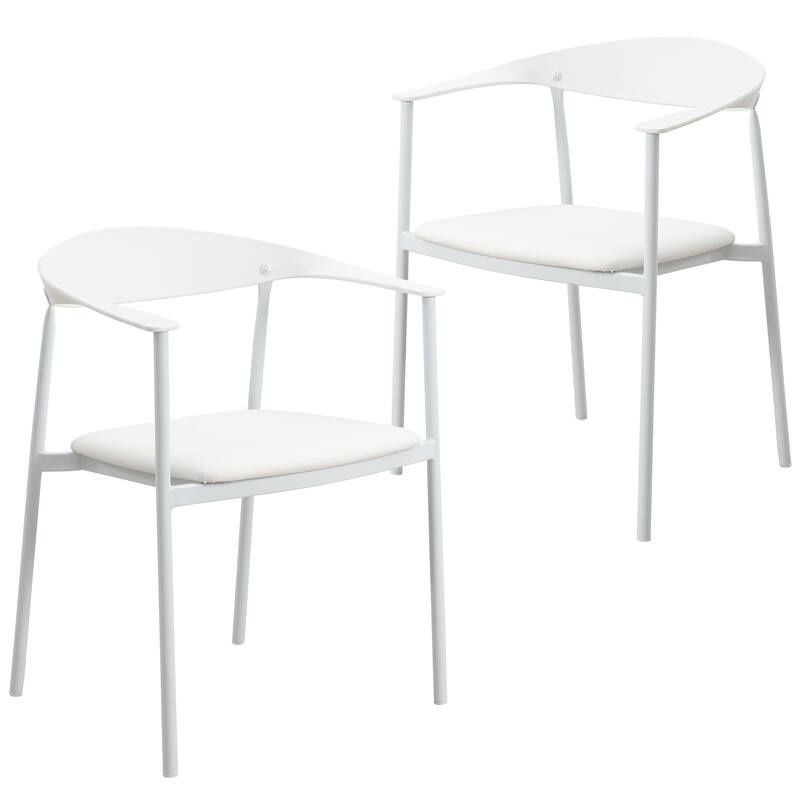 Leather Dining Chair with Stainless Steel Frame Set of 2 Kora Series - White