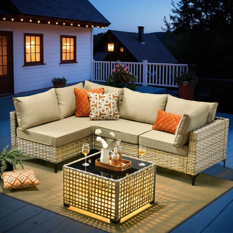 XIZZI 5-piece Patio Wicker Furniture Sectional Sofa Set - Beige