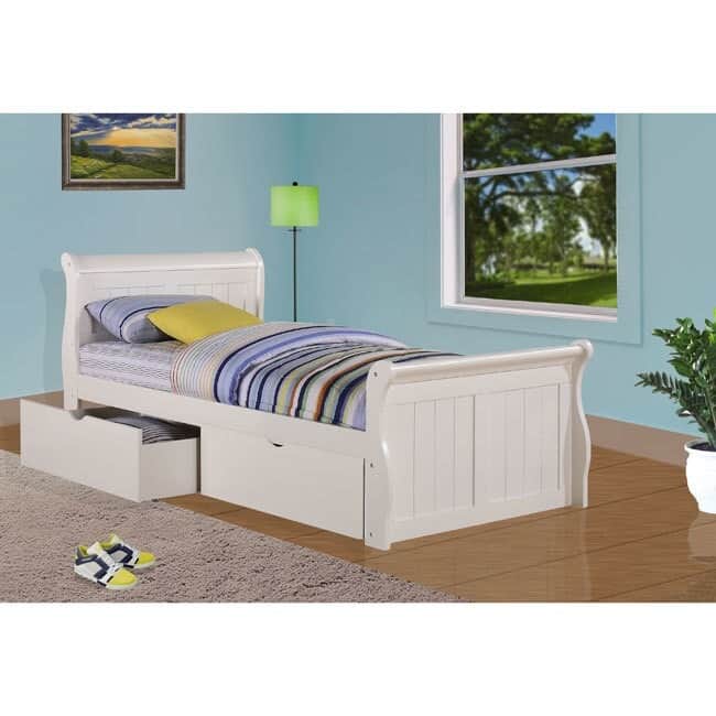 Donco Kids White Sleigh Bed with Under Bed Storage Drawers