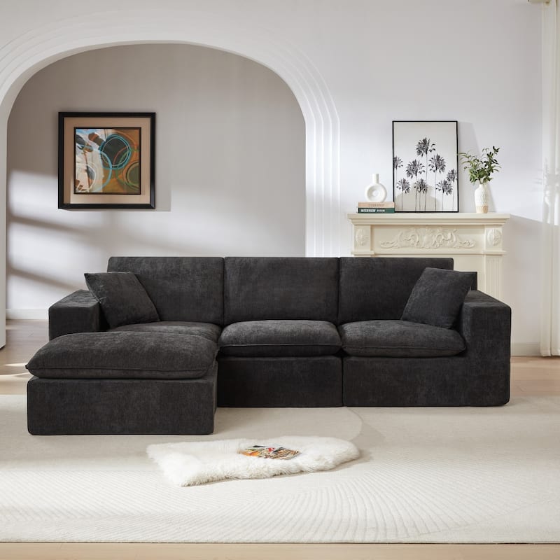 108.26" L-Shaped Modern Chenille Cloud Sofa with Two Pillows