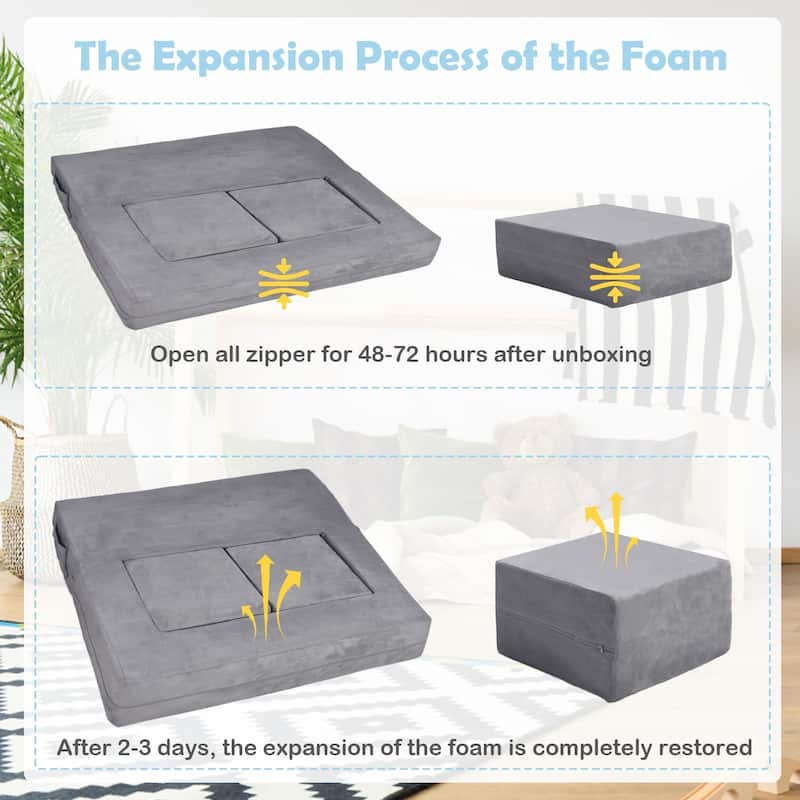Kids Couch, 6PCS Toddler Couch with Blanket for Bedroom Playroom, Multifunctional Nugget Couch Kids Play Couch Sofa