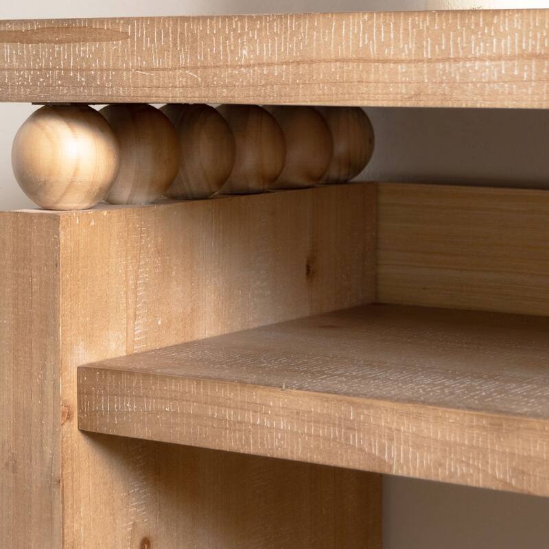 59" Natural Wood Console Table with Semi Open Shelf and Bead Detailing