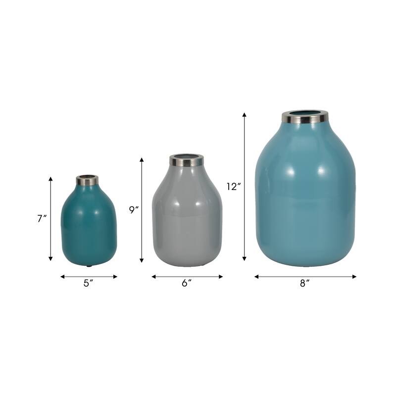 Metal Bottle Vases Set of 3 - Red/Orange, 7/9/12 in.