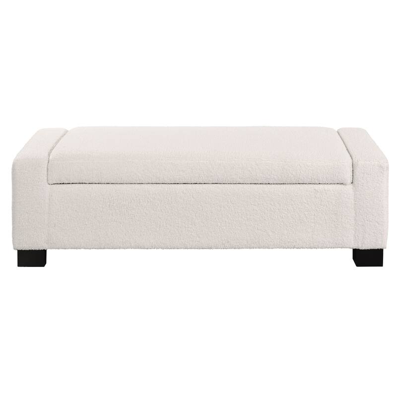 Roomfitters Upholstered Storage Ottoman Bench with Hinged Lid, Rectangular Accent Seat for Living Room, Bedroom