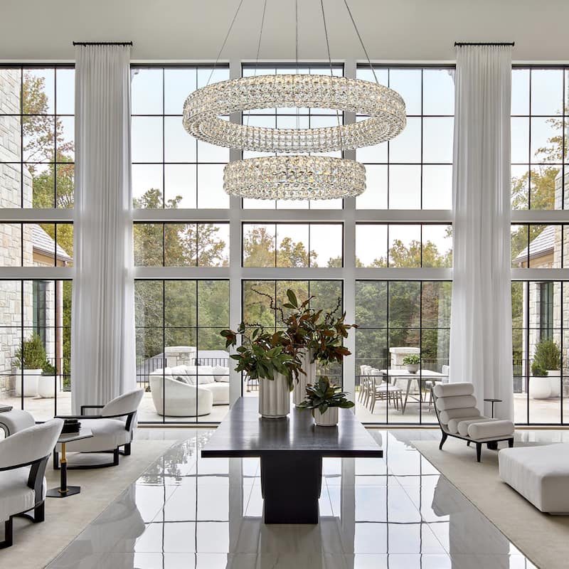 Modern Dimmable LED Crystal Drum Chandelier Glam Ring Lights