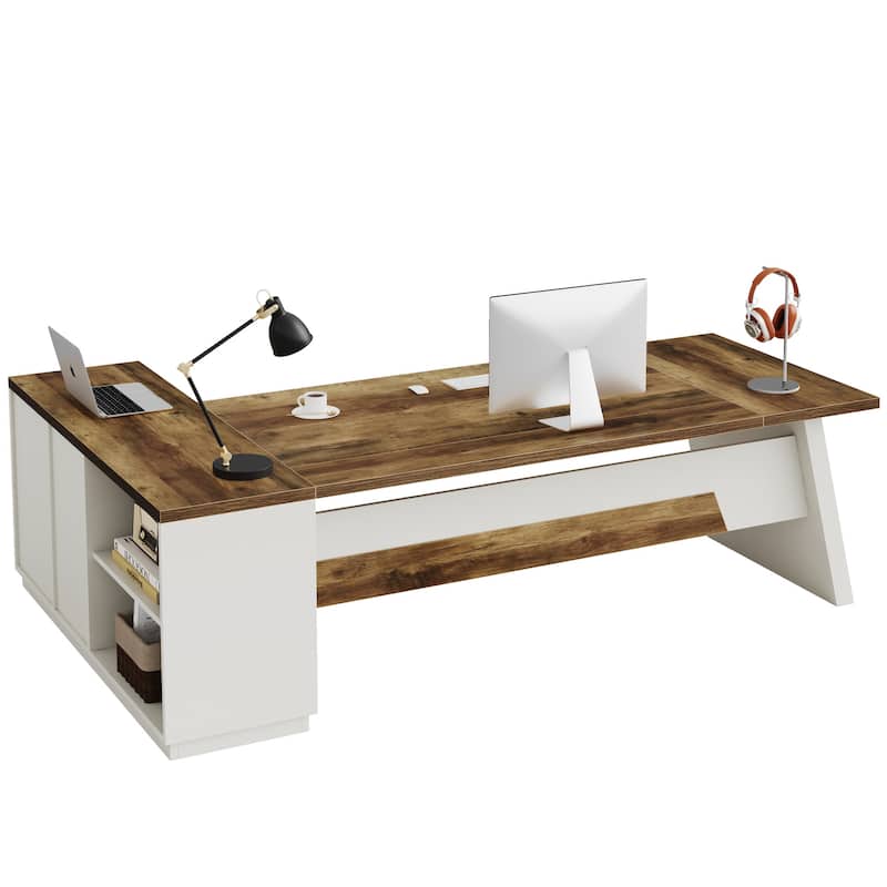 78.7-Inch L-Shaped Executive Desk Computer Desk with File Cabinet
