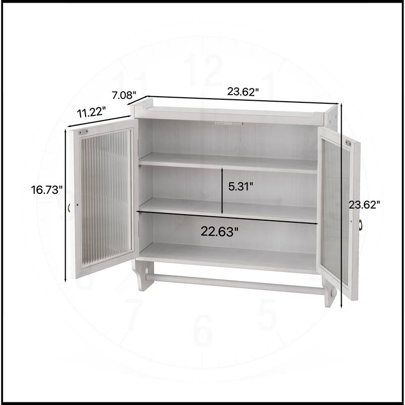 24.8"Glass Double Door Wall Cabinet with Towel Rack